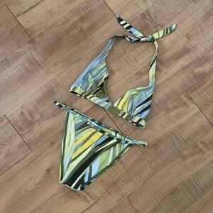 Vintage Halter Hi Cut Vibrant Multicolor Bikini Set